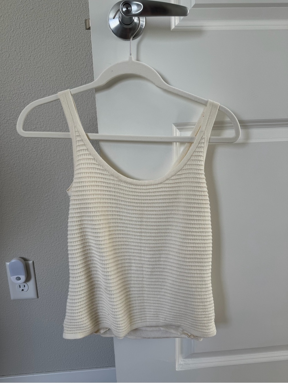 Waffle Knit Scoop Neck Tank Top - Cream